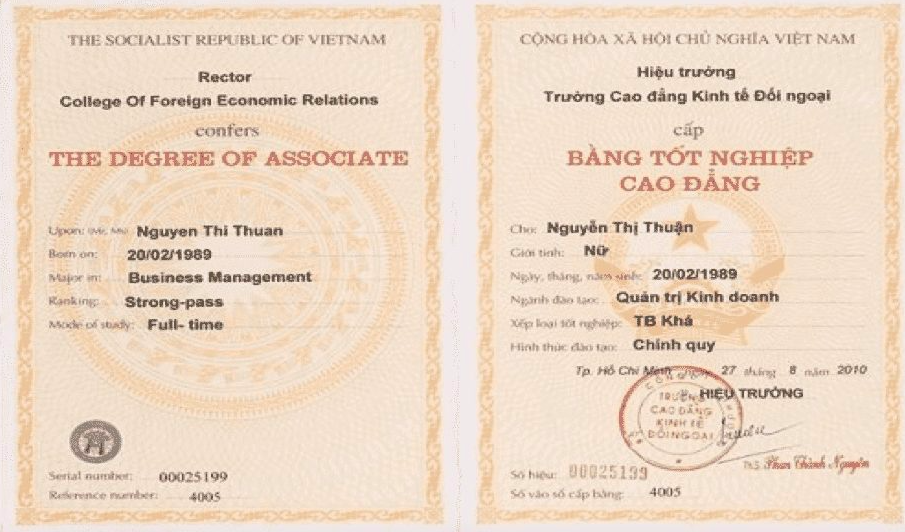 Nhận làm bằng cao đẳng uy tín