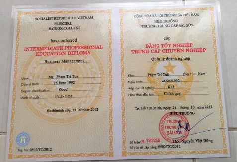 Mẫu Phôi bằng tốt nghiệp trung cấp chuyên nghiệp 