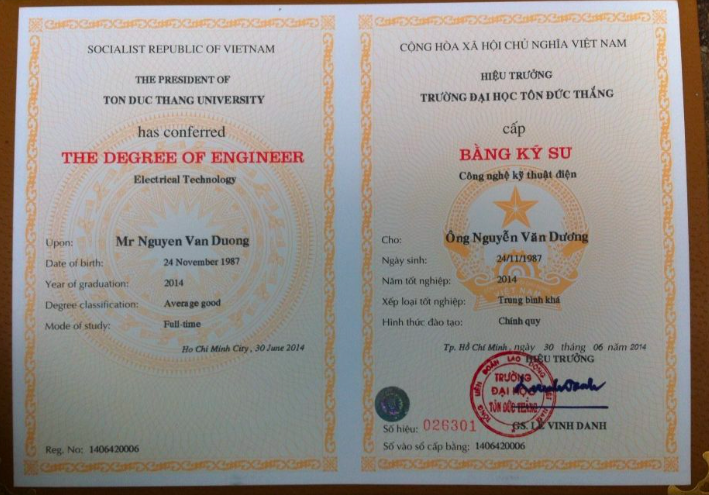 Mẫu bằng đại học tôn đức thắng