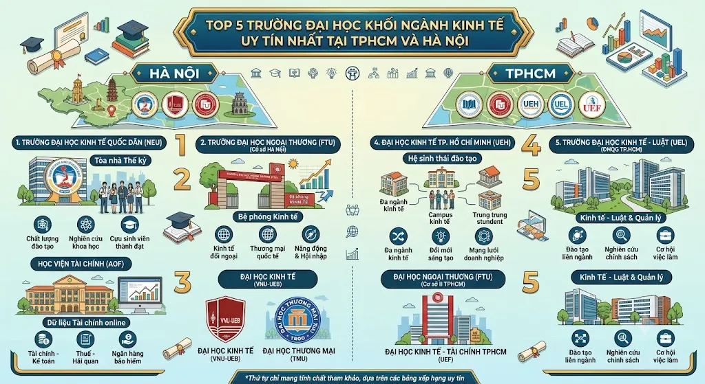 Top 5 trường Đại học khối ngành Kinh tế uy tín nhất tại TPHCM và Hà Nội